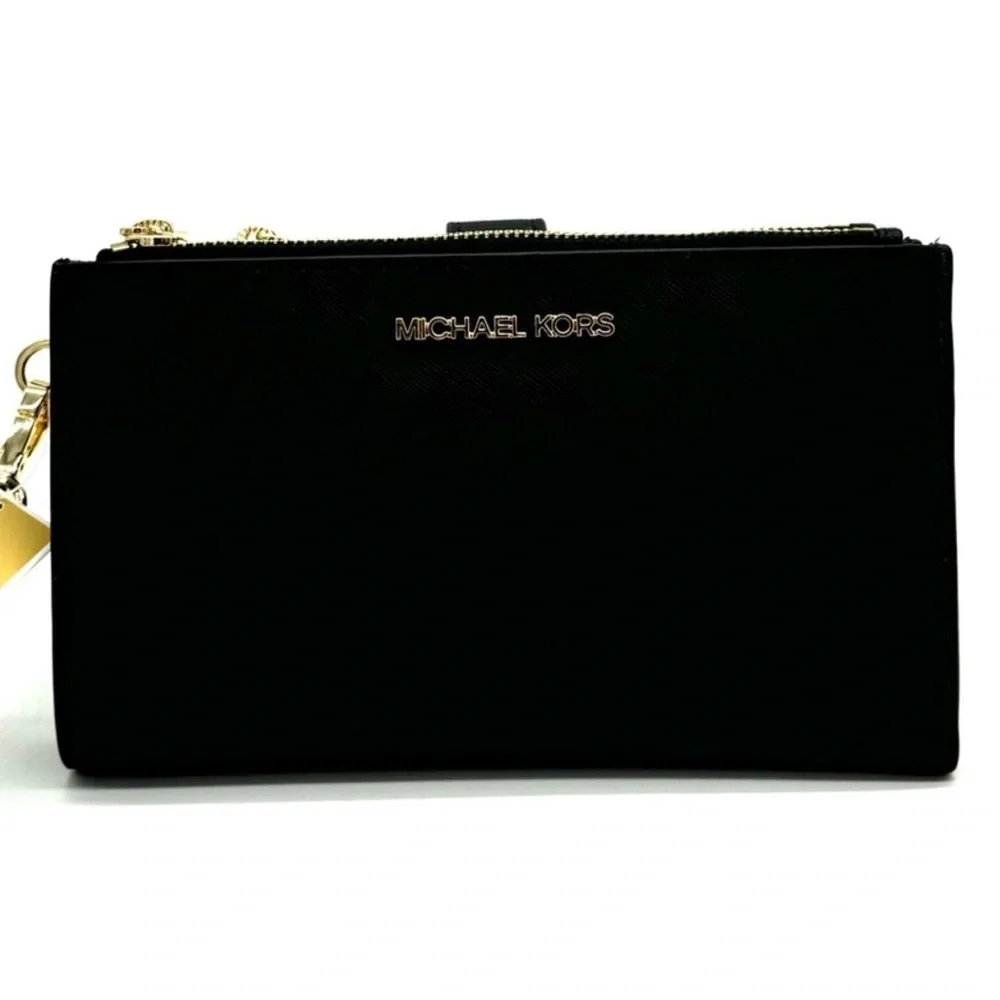 Michael Kors Large Double Zip Wallet Wristlet Black/Gold